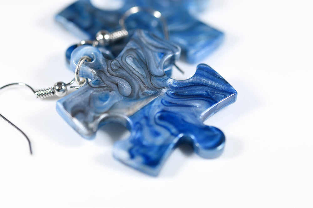 Earrings Lustrous Puzzle Piece Pair (Grey/Blue) [9] (Online Only)