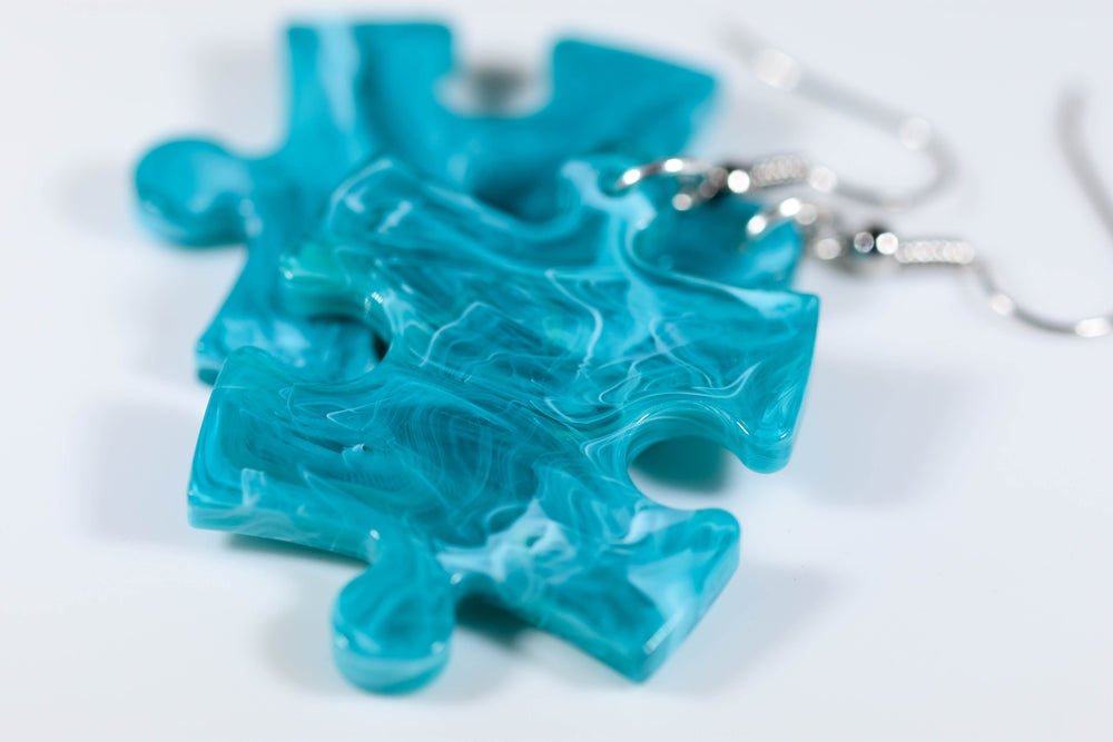 Earrings Vortex Puzzle Piece Pair (Teal/Blue) [18] (Online Only)