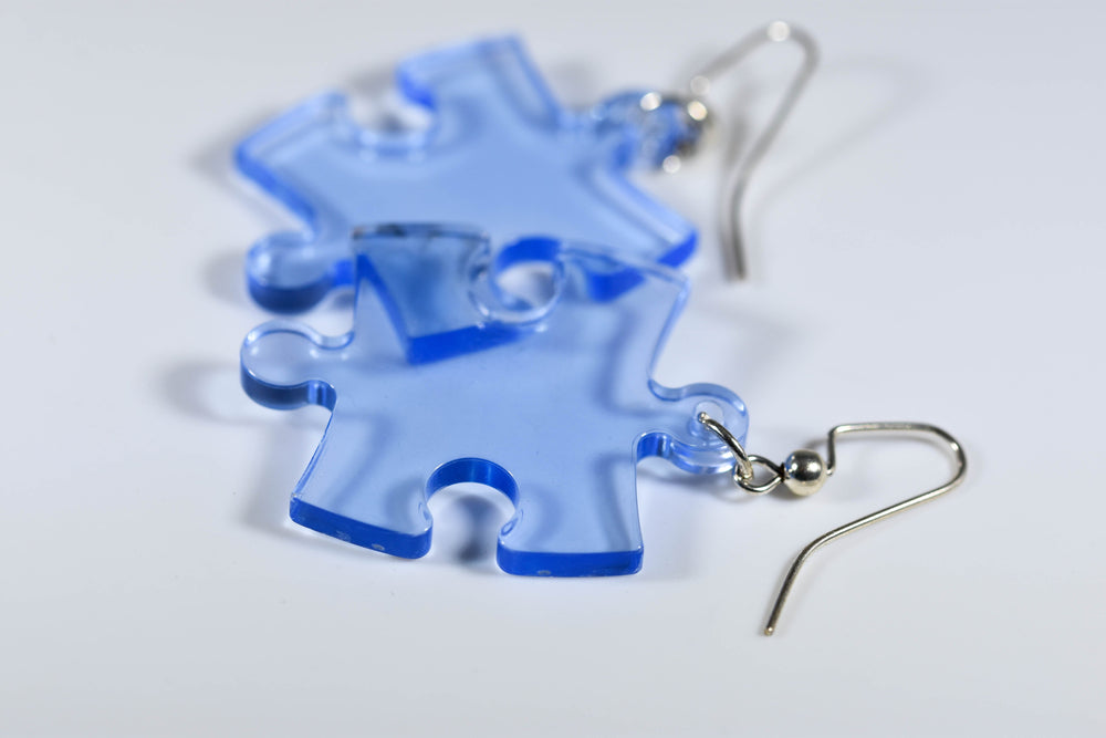 Earrings Translucent Puzzle Piece Pair (Light Blue) [19] (Online Only)