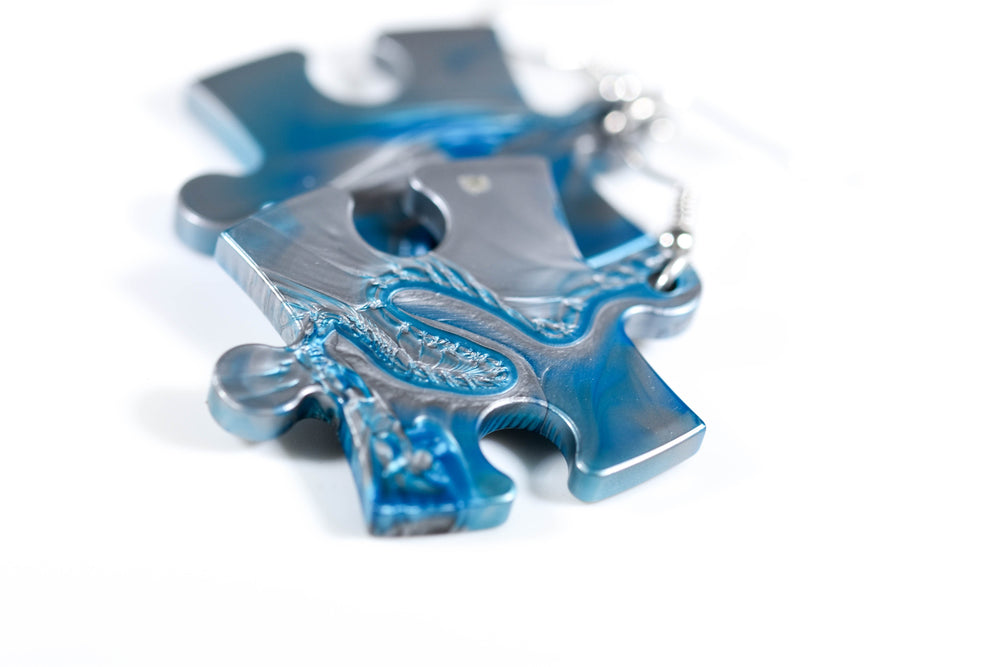 Earrings Gemini Puzzle Piece Pair (Teal/Grey) [21] (Online Only)