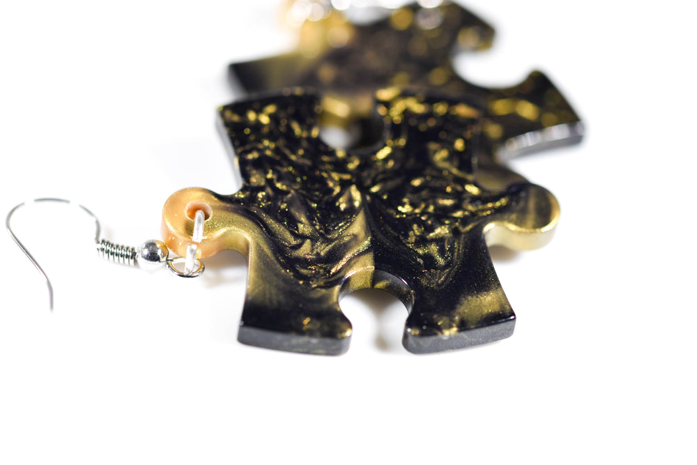 Earrings Gemini Puzzle Piece Pair (Gold/Black) [22] (Online Only)