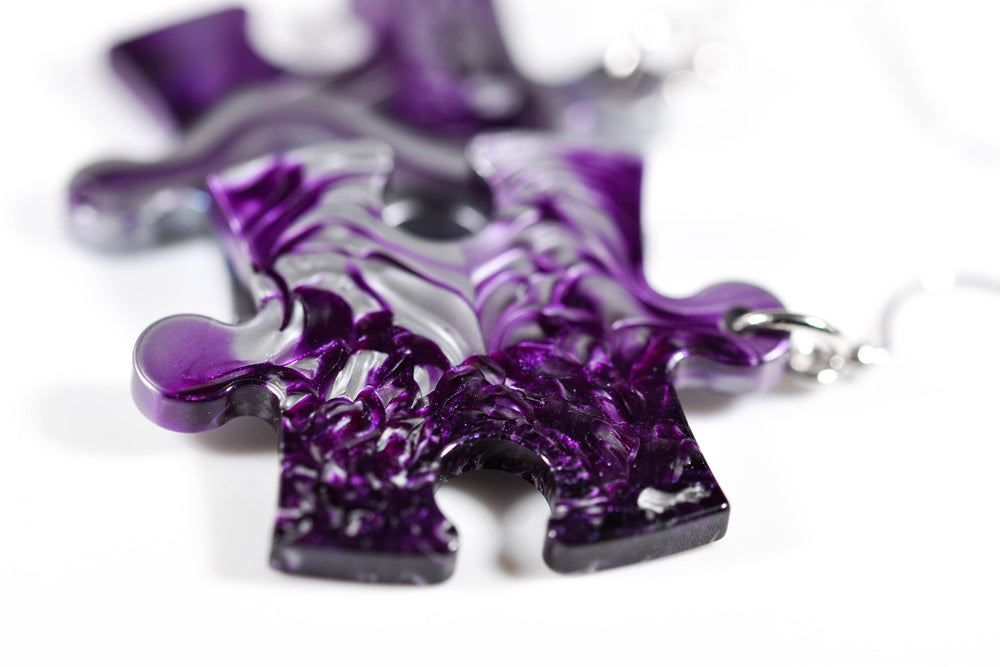 Earrings Gemini Puzzle Piece Pair (Purple/Grey) [24] (Online Only)