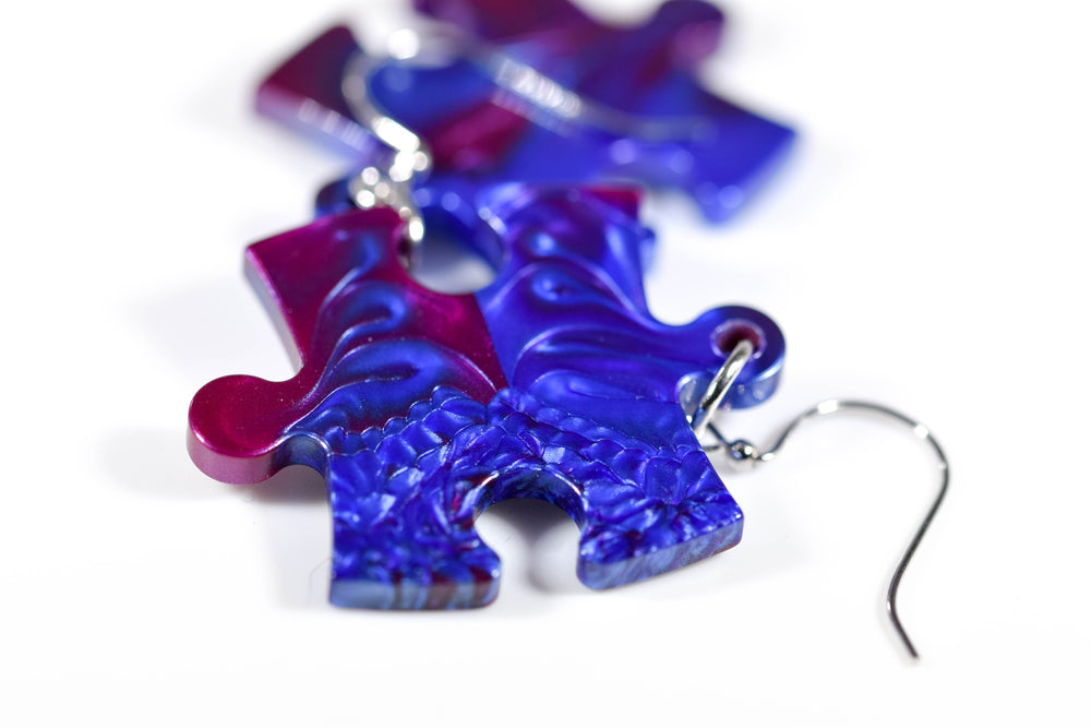 Earrings Gemini Puzzle Piece Pair (Purple/Blue) [25] (Online Only)
