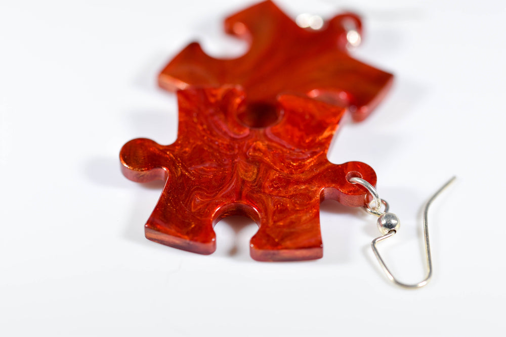 Earrings Scarab Puzzle Piece Pair (Orange) [26] (Online Only)