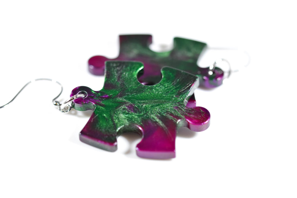 Earrings Gemini Puzzle Piece Pair (Purple/Green) [27] (Online Only)