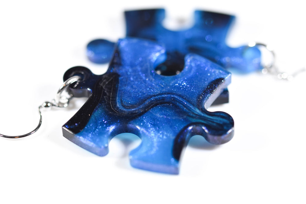Earrings Gemini Puzzle Piece Pair (Blue/Black) [28] (Online Only)