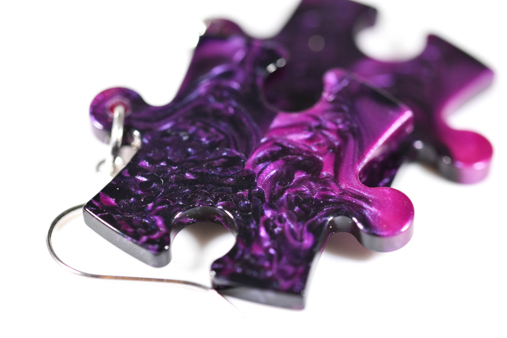 Earrings Gemini Puzzle Piece Pair (Purple/Black) [30] (Online Only)