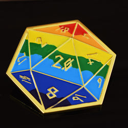 Pride and Gold Rainbow D20 Pin (Large) (ONLINE ORDER ONLY)