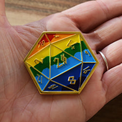 Pride and Gold Rainbow D20 Pin (Large) (ONLINE ORDER ONLY)