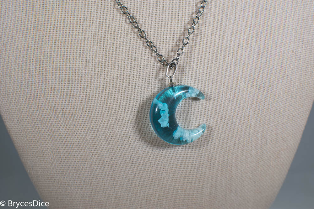 Cloudy Sky in Moon Blue Resin Sphere Necklace Pendant White Clouds (Online Only)
