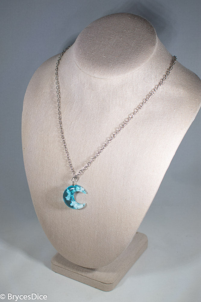 Cloudy Sky in Moon Blue Resin Sphere Necklace Pendant White Clouds (Online Only)