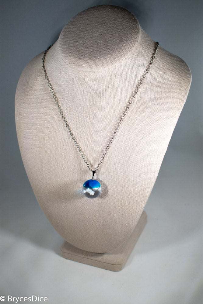 Cloudy Blue Sky Resin Sphere Necklace Pendant White Clouds (Online Only)