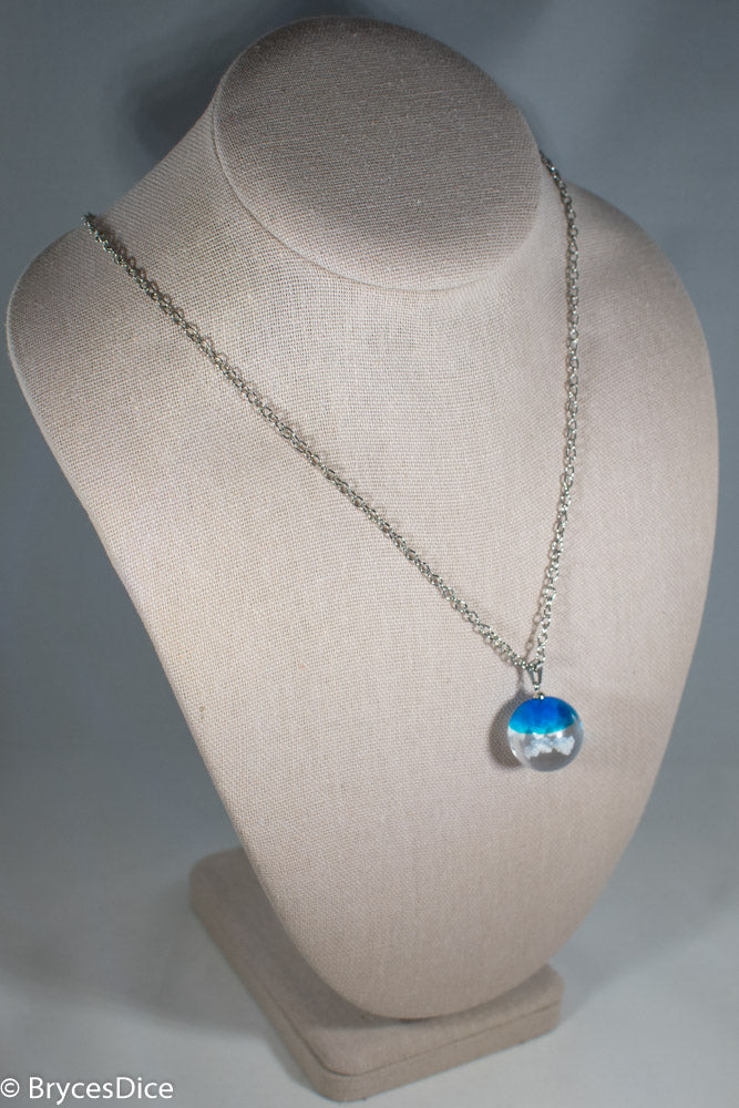 Cloudy Blue Sky Resin Sphere Necklace Pendant White Clouds (Online Only)