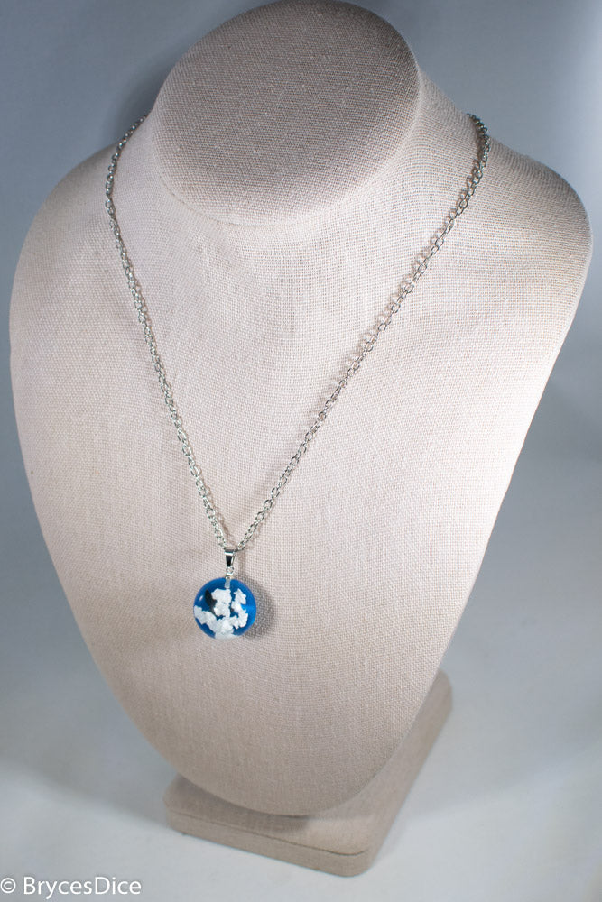 Cloudy Sky w/Bird & Blue Resin Sphere Necklace Pendant White Clouds (Online Only)