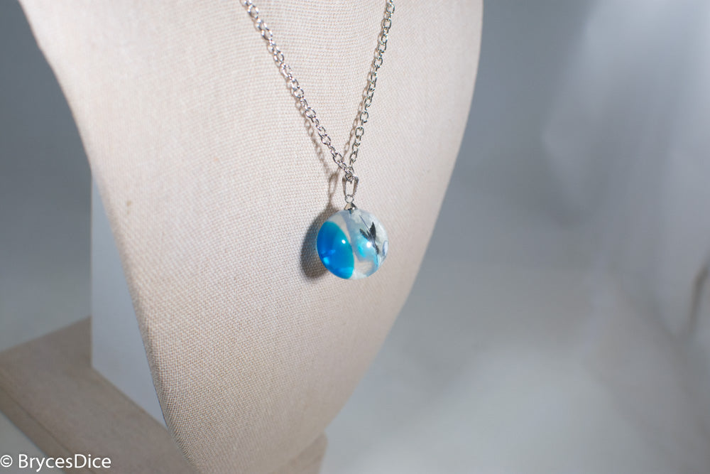 Cloudy Sky w/Bird & Blue Resin Sphere Necklace Pendant White Clouds (Online Only)