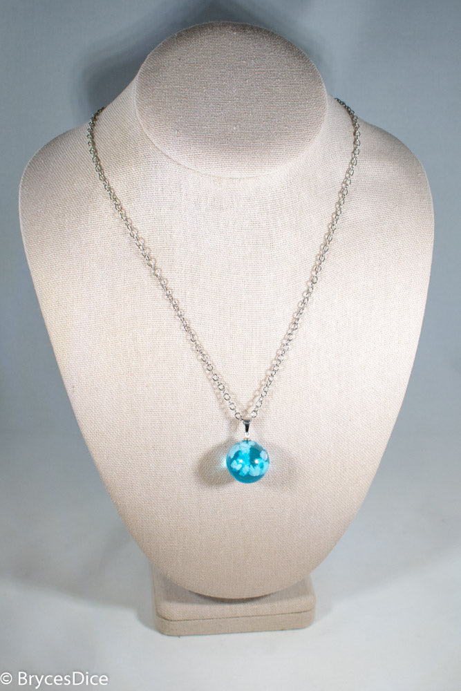 Cloudy Sky Blue Resin Sphere Necklace Pendant White Clouds (Online Only)
