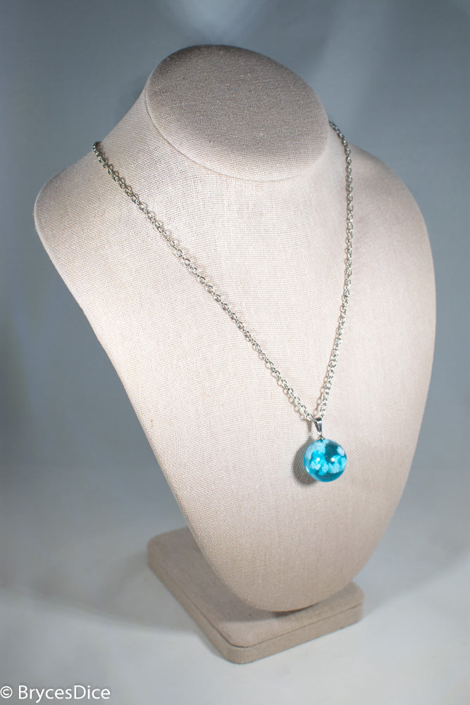 Cloudy Sky Blue Resin Sphere Necklace Pendant White Clouds (Online Only)