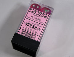 Old Glitter Borealis Pink/Silver d6 Block Dice RARE OOP Chessex 27604 16mm (Online Only)