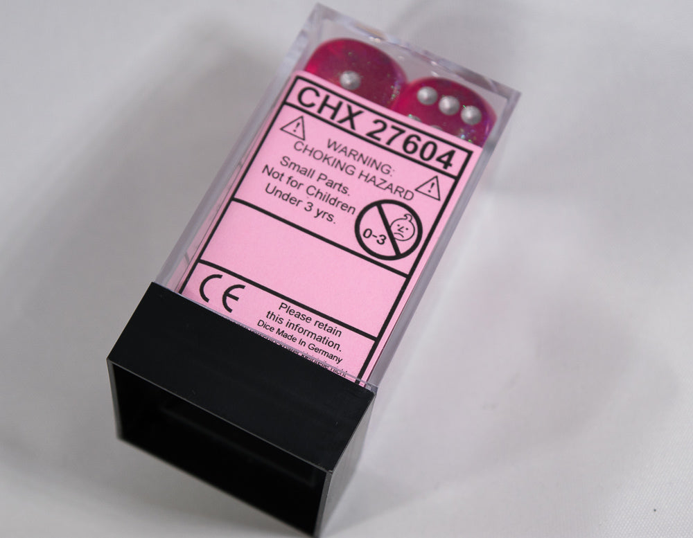Old Glitter Borealis Pink/Silver d6 Block Dice RARE OOP Chessex 27604 16mm (Online Only)