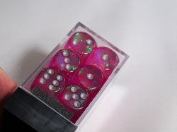 Old Glitter Borealis Pink/Silver d6 Block Dice RARE OOP Chessex 27604 16mm (Online Only)