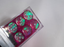 Old Glitter Borealis Pink/Silver d6 Block Dice RARE OOP Chessex 27604 16mm (Online Only)