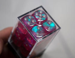 Old Glitter Borealis Pink/Silver d6 Block Dice RARE OOP Chessex 27604 16mm (Online Only)