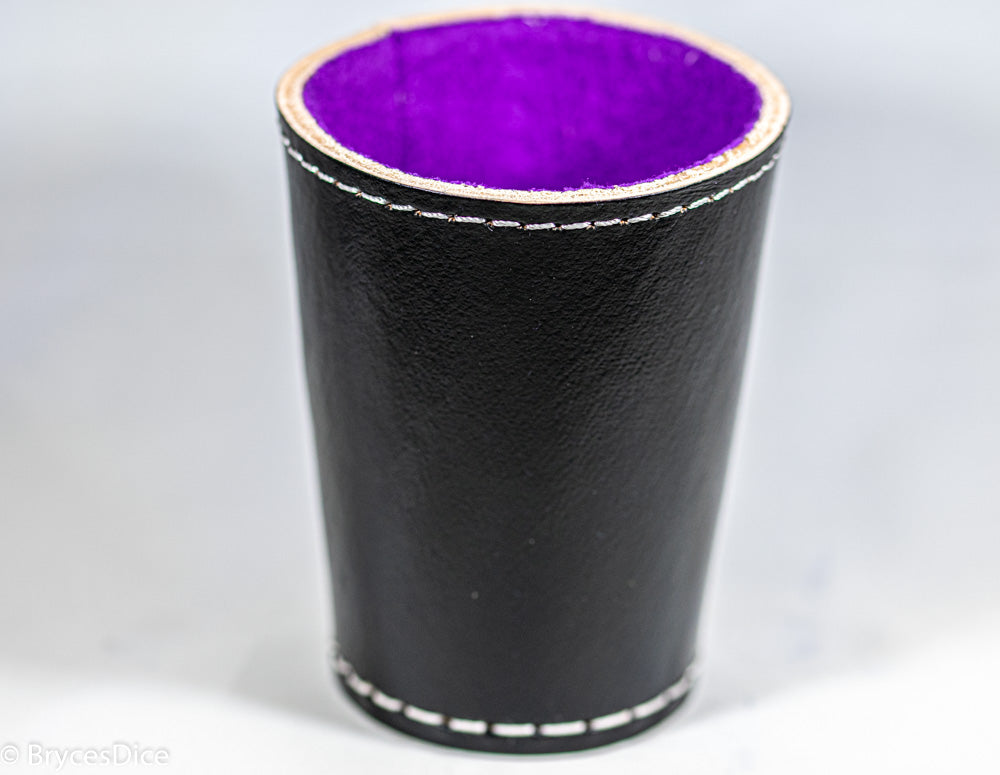 Handmade Leather Dice Cup (Black w/Purple Lining) (Online Only)