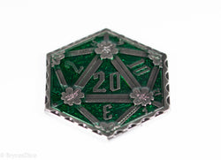 Silver Green Enamel Effect D20 Metal Coins d2 (Online Only)