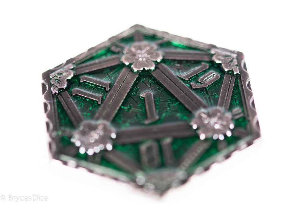 Silver Green Enamel Effect D20 Metal Coins d2 (Online Only)