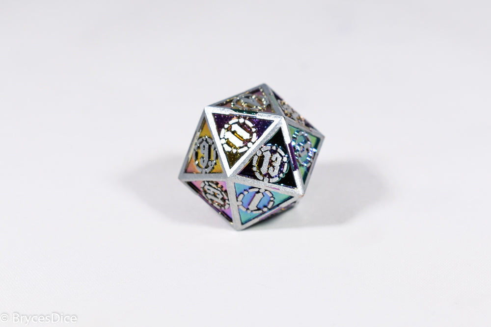 Single d20 Silver w/Rainbow Inlay Sword Strengthened Metal (Online Only)