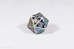 Single d20 Silver w/Rainbow Inlay Sword Strengthened Metal (Online Only)