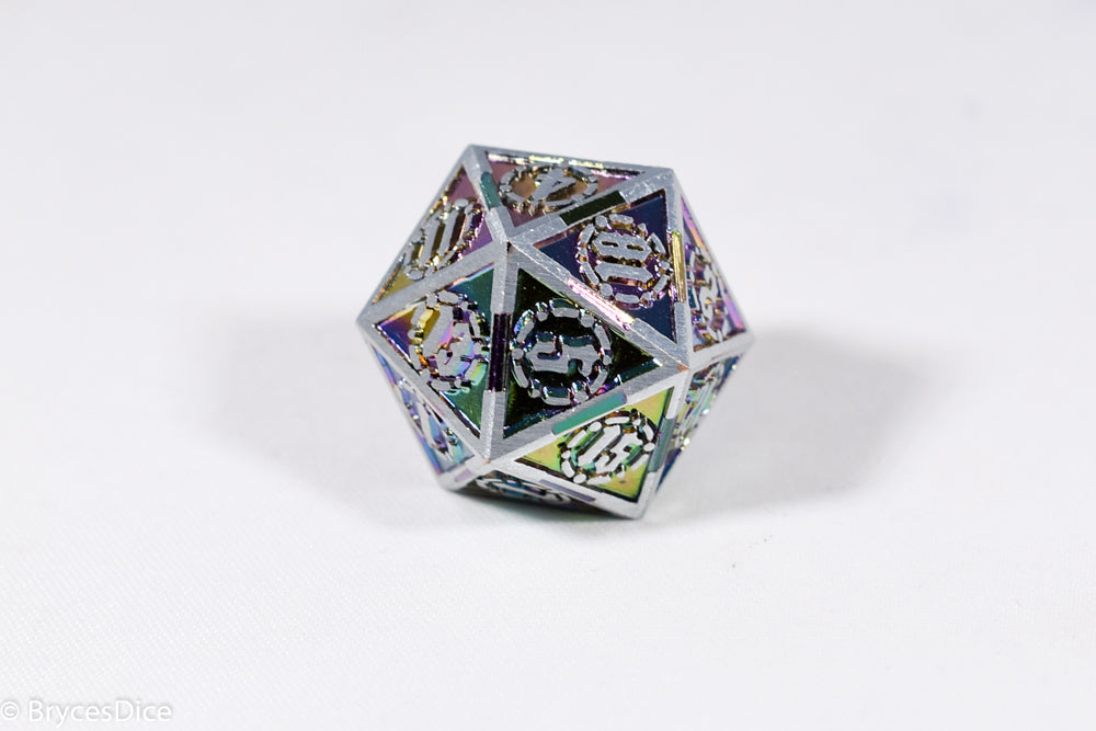Single d20 Silver w/Rainbow Inlay Sword Strengthened Metal (Online Only)