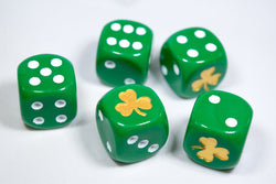 Gold Shamrock Opaque Green Die 16mm D6 Chessex Dice - with White Pips (Online Only)