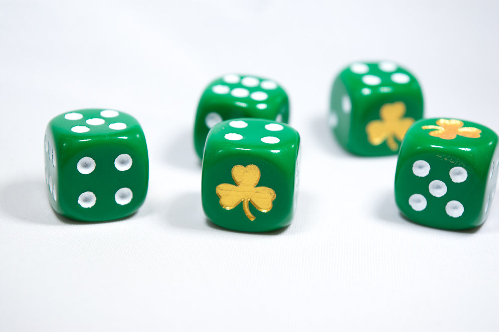 Gold Shamrock Opaque Green Die 16mm D6 Chessex Dice - with White Pips (Online Only)