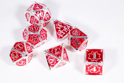 Defender 7-Dice Metal Set Silver w/ Red Fill {North Star Dice Collection} (Online Only)