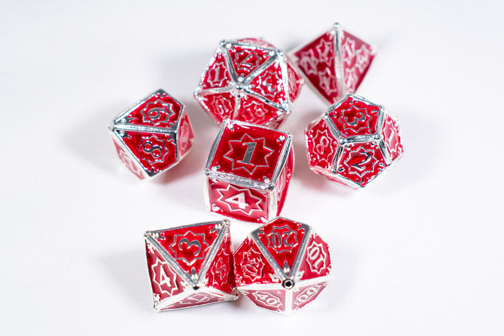 Defender 7-Dice Metal Set Silver w/ Red Fill {North Star Dice Collection} (Online Only)