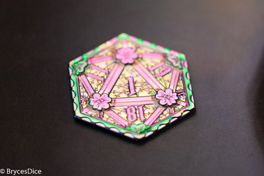 Rainbow d2 Coin Shaped like d20 w/ Purple Tint (V1) (Online Only)