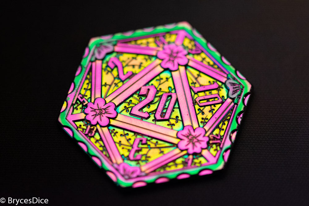 Rainbow d2 Coin Shaped like d20 w/ Purple/Yellow Tint (V2) (Online Only)