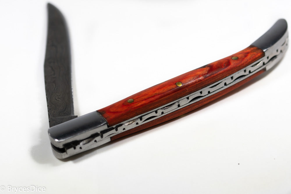 (Green Wood) 9" Damascus Pocket Knife (Online Only)