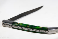 (Green Wood) 9" Damascus Pocket Knife (Online Only)