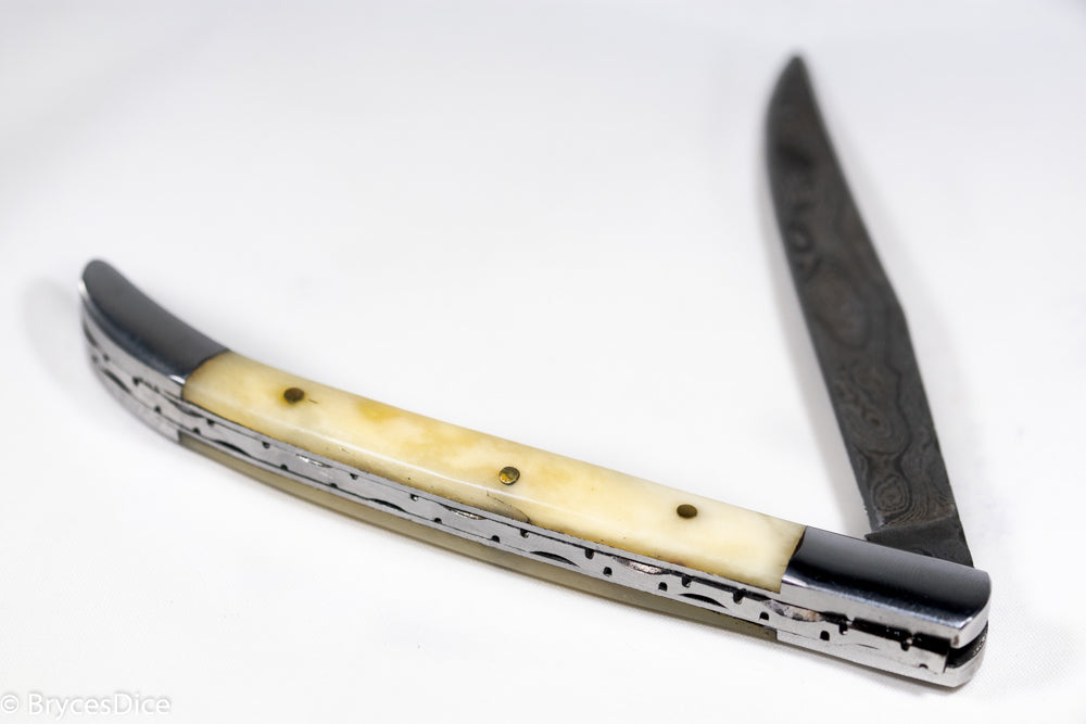 (White Ivory) 9" Damascus Pocket Knife (Online Only)