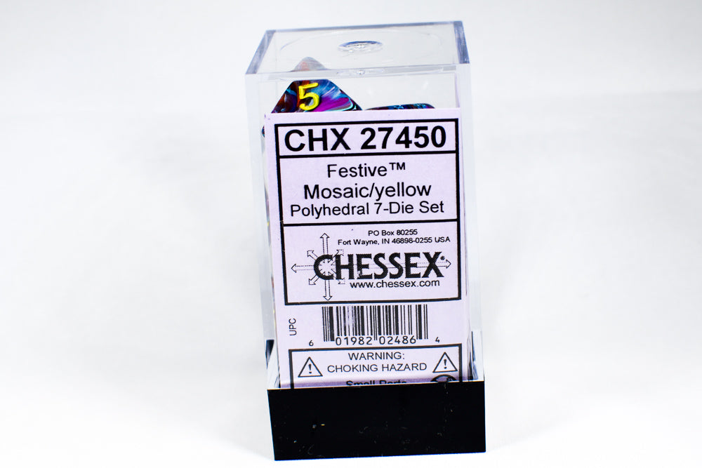 CHX 27450 Polyhedral 7-Die Festive Mosaic w/ Yellow Numbers (Online Only)