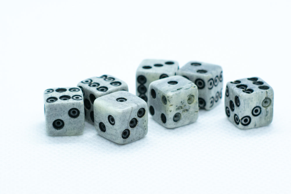 Cattle Bone Dice 10mm (Deep Eye & Ring) | Off-White Dark d6 (sold by the piece) (Online Only)