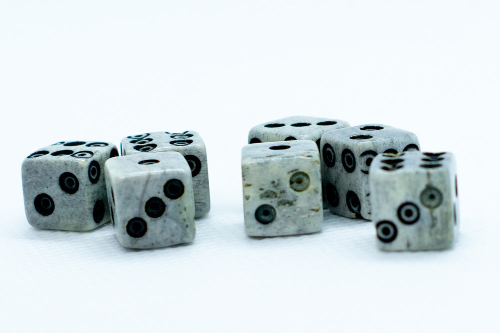 Cattle Bone Dice 10mm (Deep Eye & Ring) | Off-White Dark d6 (sold by the piece) (Online Only)