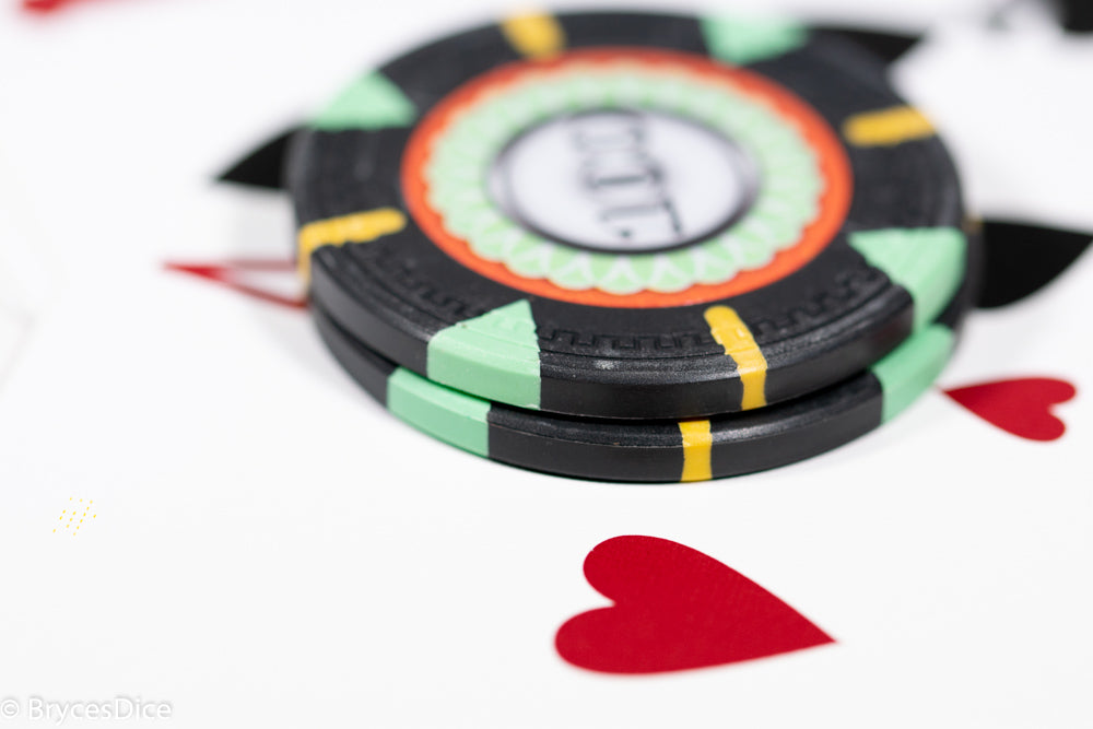 13.5g 'Basic' Poker Chip (100) Black/mint/yellow [sold by the piece] (Online Only)