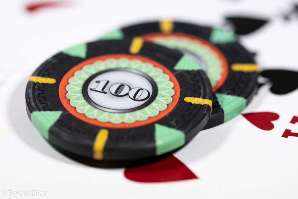 13.5g 'Basic' Poker Chip (100) Black/mint/yellow [sold by the piece] (Online Only)