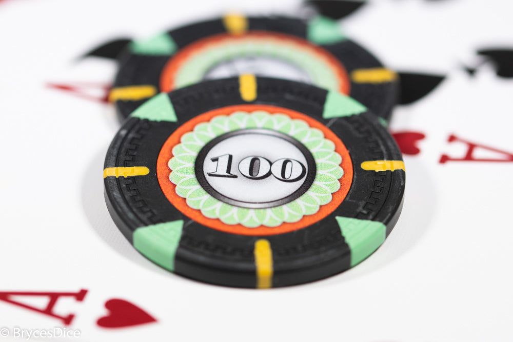 13.5g 'Basic' Poker Chip (100) Black/mint/yellow [sold by the piece] (Online Only)