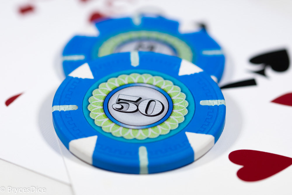 13.5g 'Basic' Poker Chip (50) Blue/grey/white [sold by the piece] (Online Only)