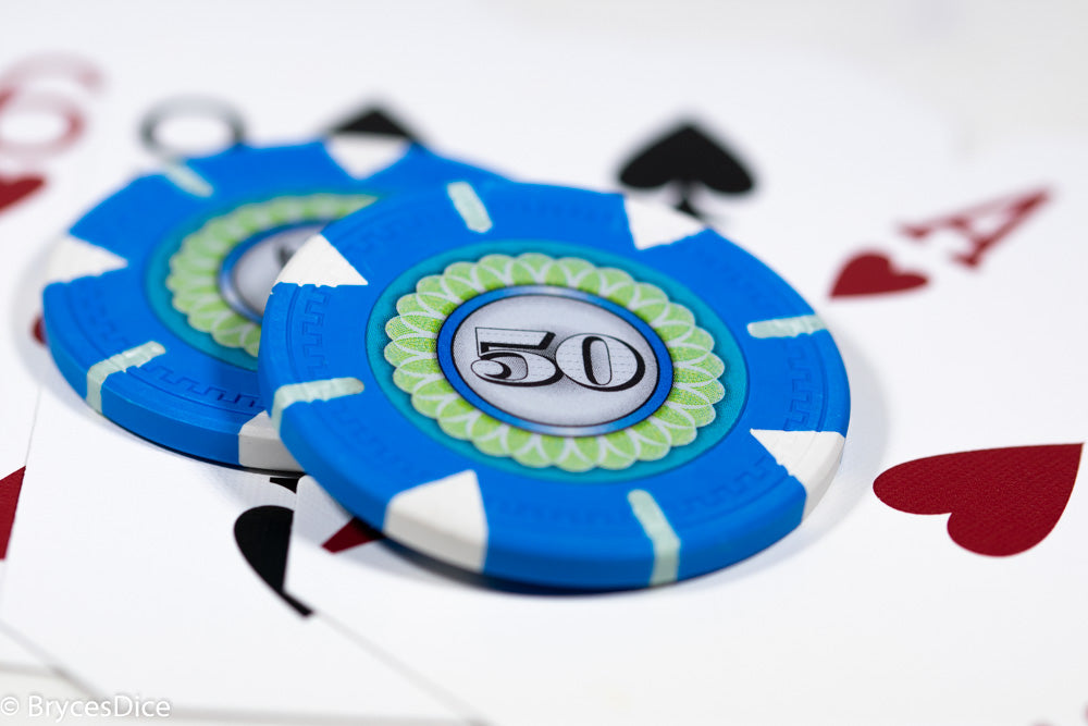 13.5g 'Basic' Poker Chip (50) Blue/grey/white [sold by the piece] (Online Only)