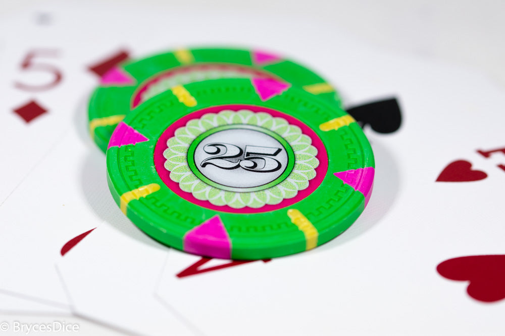 13.5g 'Basic' Poker Chip (25) Green/pink/yellow [sold by the piece] (Online Only)
